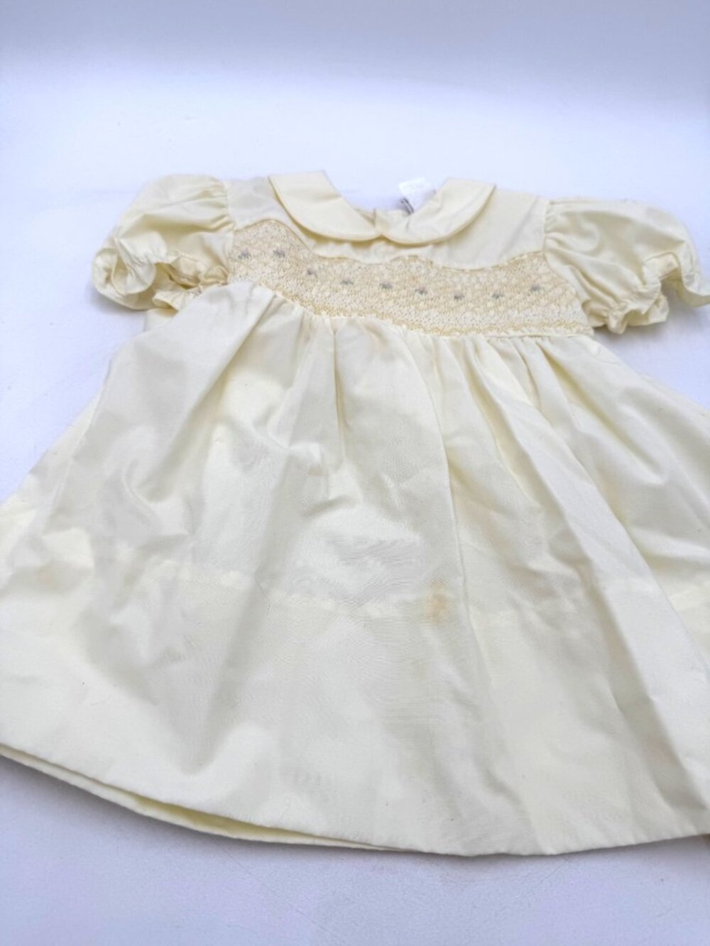 Vintage Petit Ami Baby Yellow Dress With Smocking Peter Pan Collar Size 2T
